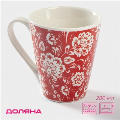 Кружка Доляна «Цветы на красном», 280 мл, фарфор, красная