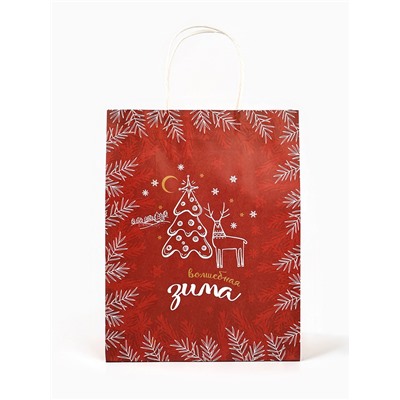 Пакет бумажный подарочный новогодний крафт «Волшебная зима» 27×21×11 см