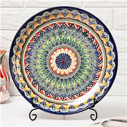 Ляган узбекский Риштанская керамика «Узоры» для плова, 31 см, разноцветный