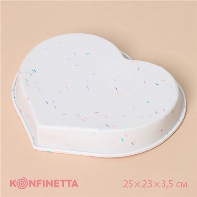 Форма для выпечки KONFINETTA «Сердце», силикон, 25×23×3.5 см (внутр. размеры 23×21×3.5 см), белая