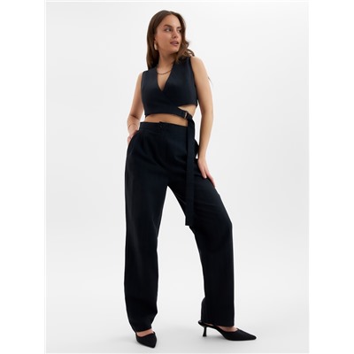 Брюки женские с защипами MINAKU: Modern classic, тёмно-синие, размер 44