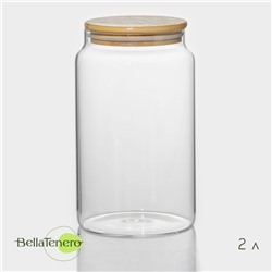 Банка для сыпучих продуктов BellaTenero «Эко», 2 л, 12×20 см, с бамбуковой крышкой, стекло, прозрачная