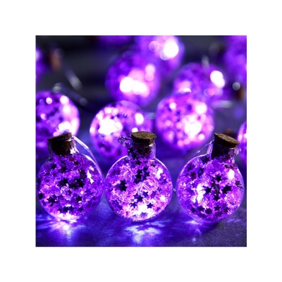 Гирлянда «Нить» 1.6 м с насадками «Фиолетовые шарики», IP20, серебристая нить, 15 LED, батарейки ААх2 (нет в комплекте), свечение белое