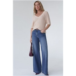 Джинсы трубы прямые с декоративной стиркой из эластичного денима VILATTE, 1230653