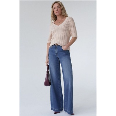 Джинсы трубы прямые с декоративной стиркой из эластичного денима VILATTE, 1230653