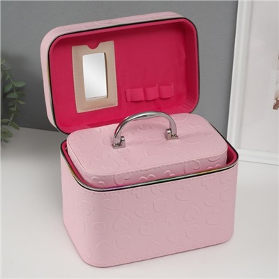 Набор шкатулок для украшений с зеркалом «Сердца», 3 шт., искусственная кожа, св. розовая