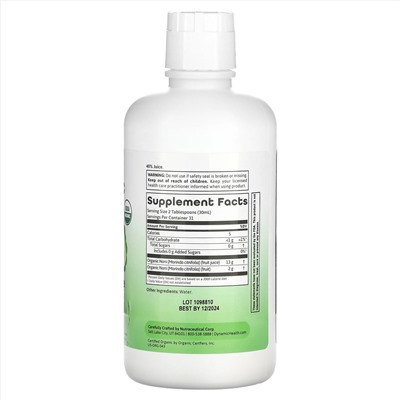 Dynamic Health  Laboratories, Сертифицированный 100% сок органического нони, 946 мл (32 жидк. унции)
