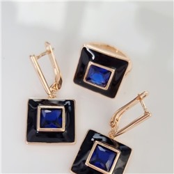 Комплект ювелирной бижутерии коллекция "Дубай" серьги и кольцо 17 р, покрытие позолота, вставка: цветная эмаль и крупный фианит, цвет: синий и черный, арт.215.338-17