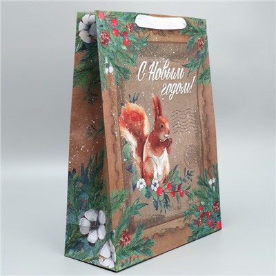 Пакет подарочный новогодний крафтовый «С Новым годом», L 31×40×11.5 см