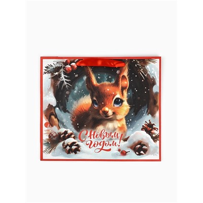 Пакет подарочный крафтовый, «С Новым Годом», 30×26×9 см