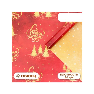 Бумага упаковочная новогодняя «С Новым годом», глянец, двусторонняя, 80 г/м², 50×70 см