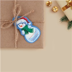 Шильдик новогодний декоративный на подарок «Снеговик», 4×7 см