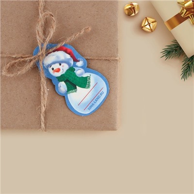 Шильдик новогодний декоративный на подарок «Снеговик», 4×7 см