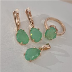 Комплект ювелирной бижутерии коллекция "Дубай" серьги, кулон и кольцо 17 р, покрытие позолота, вставка: стекло, цвет: фисташковый, арт.414.327-17