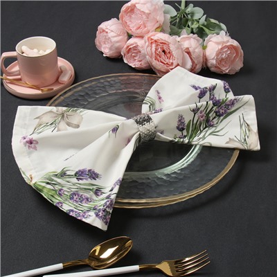 Набор салфеток с декоративными кольцами «Этель» Lavender, 40×40 см - 2 шт., 100% хлопок, саржа