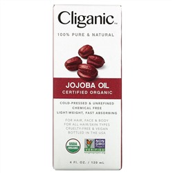 Cliganic, на 100% чистое и натуральное жожоба масло, 120 мл (4 жидк. унций)