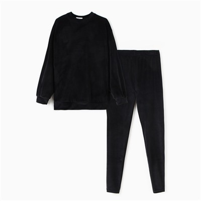 Костюм женский (свитшот, леггинсы) KAFTAN Plushy, размер 52-54, чёрный