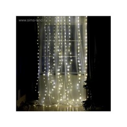 Гирлянда «Занавес» 2.8×3 м роса на крючках, с пультом, IP20, серебристая нить, 300 LED, свечение тёплое белое, 8 режимов, USB