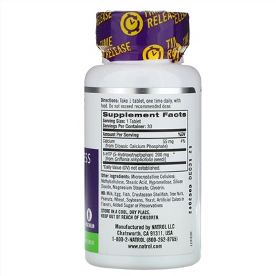 Natrol, 5-HTP, медленное высвобождение, максимальная сила, 200 мг, 30 таблеток