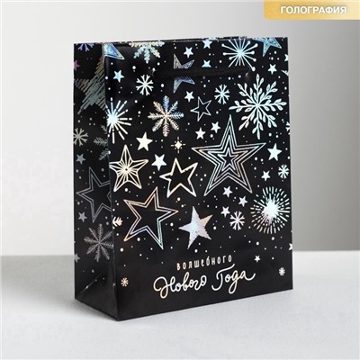 Пакет подарочный голографический новогодний «Волшебного Нового года», S 12×15×5.5 см