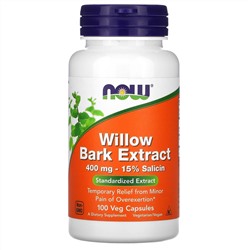 Now Foods, экстракт ивовой коры, 400 мг, 100 растительных капсул