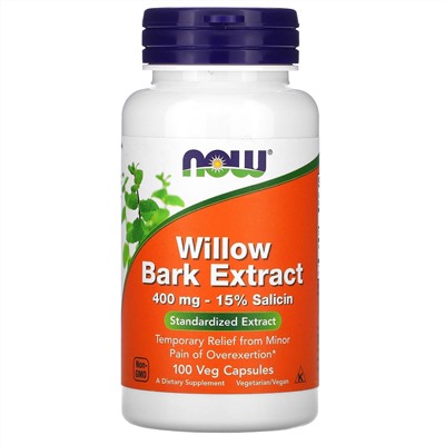 Now Foods, экстракт ивовой коры, 400 мг, 100 растительных капсул
