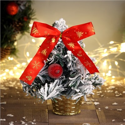 Искусственная ёлка настольная «Зимнее волшебство. Фестивальная, в горшочке», 22 см, ПВХ ветки отгибаются