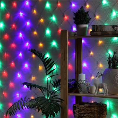 УЦЕНКА Гирлянда «Сеть» 1.6×1.6 м, IP20, прозрачная нить, 144 LED, свечение мульти, 8 режимов, 220 В