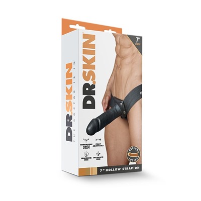 Черный мужской страпон DR. SKIN 7INCH HOLLOW STRAP ON - 17 см.