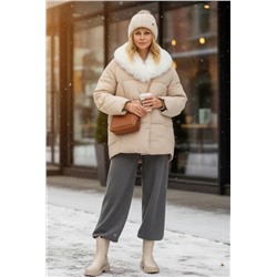 Куртка с меховым воротником арт.6677 зима, евро-зима (Бежевый)