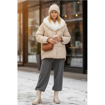 Куртка с меховым воротником арт.6677 зима, евро-зима (Бежевый)
