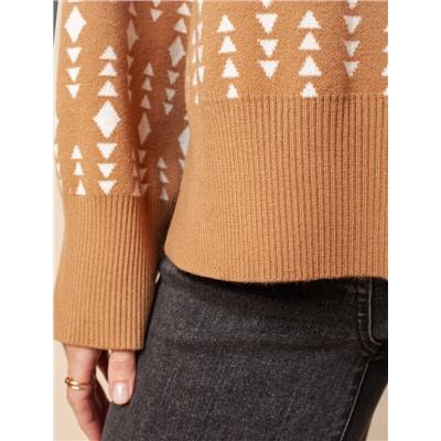 Свитер с боковыми разрезами жаккардовой вязки с кашемиром