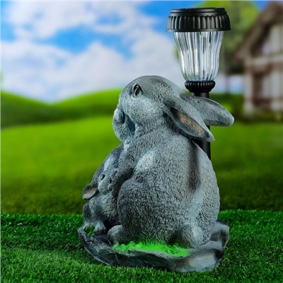 Садовая фигура - фонарь из полистоуна «Зайцы у фонаря», 28×18×34 см