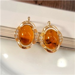Серьги ювелирная бижутерия коллекция "Дубай" покрытие: позолота, вставка: янтарь и фианиты, 5808, арт.216.373