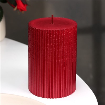 УЦЕНКА Свеча - цилиндр «Рельеф», 7×10 см, красный металлик