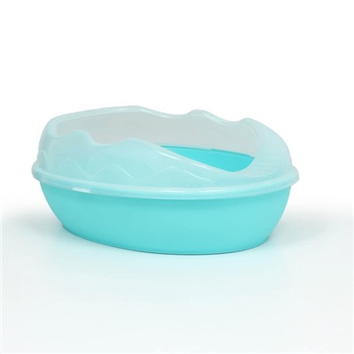 Туалет для кошек, 38×28×15 см, округлый, с бортиком и совком, синий