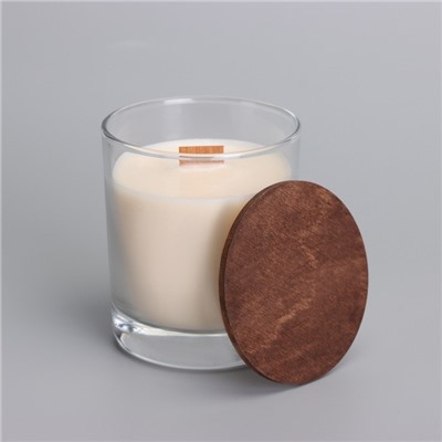 Свеча в стакане с деревянным фитилем и крышкой «Лесная малина», из соевого воска, 110 г