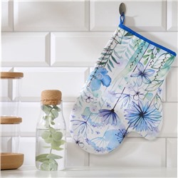 Варежка-прихватка Blue flowers, 20×28 см, саржа, 100% хлопок, ватин 250 г/м²