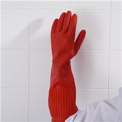 Перчатки хозяйственные Доляна, размер XL, 38 см, длинные манжеты, резиновые, красные