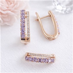 Комплект ювелирной бижутерии коллекция "Дубай" серьги и кольцо 17 р, покрытие позолота, вставка: фианиты и цирконы, цвет: фиолетовый и прозрачный, арт.007.299-17