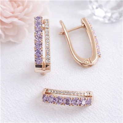 Комплект ювелирной бижутерии коллекция "Дубай" серьги и кольцо 17 р, покрытие позолота, вставка: фианиты и цирконы, цвет: фиолетовый и прозрачный, арт.007.299-17