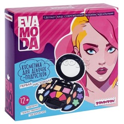 Набор детской декор. косметики Eva Moda, BOX 17х17х4 см; тени для век-12шт.(6,48г), румяна-5шт.(5,36г), косметический карандаш-1шт.(0,5г), аппликатор-4шт., зеркало-1шт.