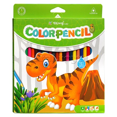 Карандаши цветные 24 цв., "Динозаврики", пластиковые, заточенные, трехгранные, грифель3.0мм, картон. уп., европод.