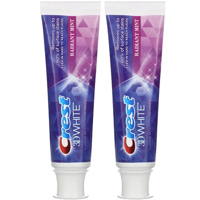 Crest, 3D White, зубная паста против кариеса с фтором, со вкусом мяты, 2 тюбика по 116 г (4,1 унции)