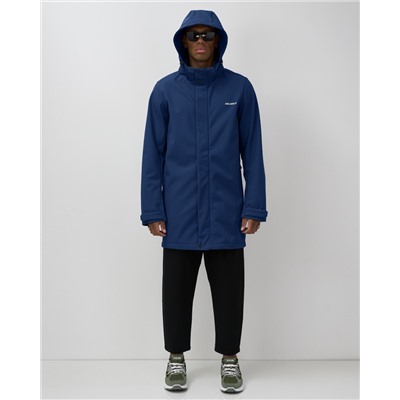 Парка спортивная мужская с капюшоном softshell синего цвета 9565S