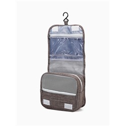 Косметичка-несессер дорожная на молнии, липучках, с крючком, с ручкой, коричневая