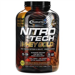 Muscletech, Nitro Tech, 100% Whey Gold, сывороточный протеин в порошке, двойной шоколад, 2,51 кг (5,54 фунта)