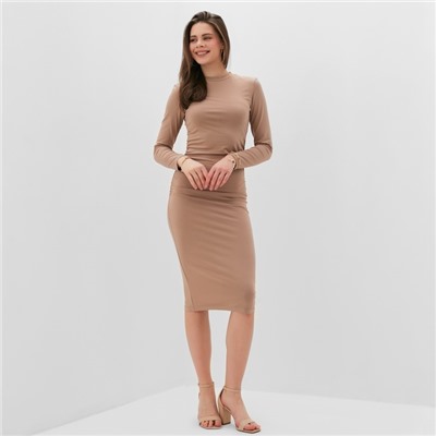 Платье со сборкой миди женское MINAKU: Casual collection, тауп, размер 44