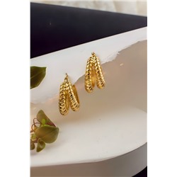 Серьги двойные кольца Рифленые + Подарок НАТАЛИ, 1133043