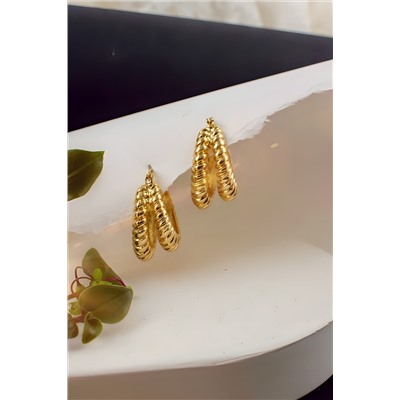 Серьги двойные кольца Рифленые + Подарок НАТАЛИ, 1133043